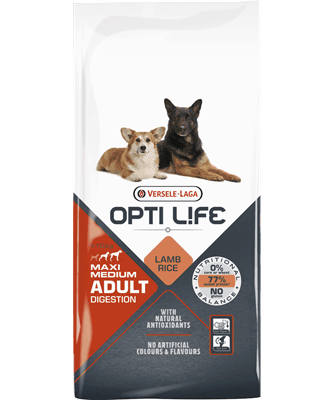 Opti Life Digestion Cão Medium Maxi Cordeiro - Ração Versele-Laga para cães adultos sensíveis - Conceito Animal