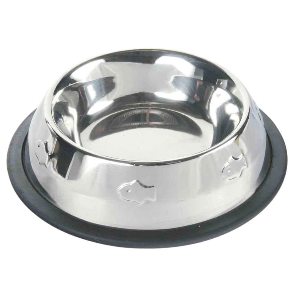 Gamela Inox Motivos Gatos Trixie - taça em aço inoxidável com motivos decorativos e base antiderrapante para alimentação felina