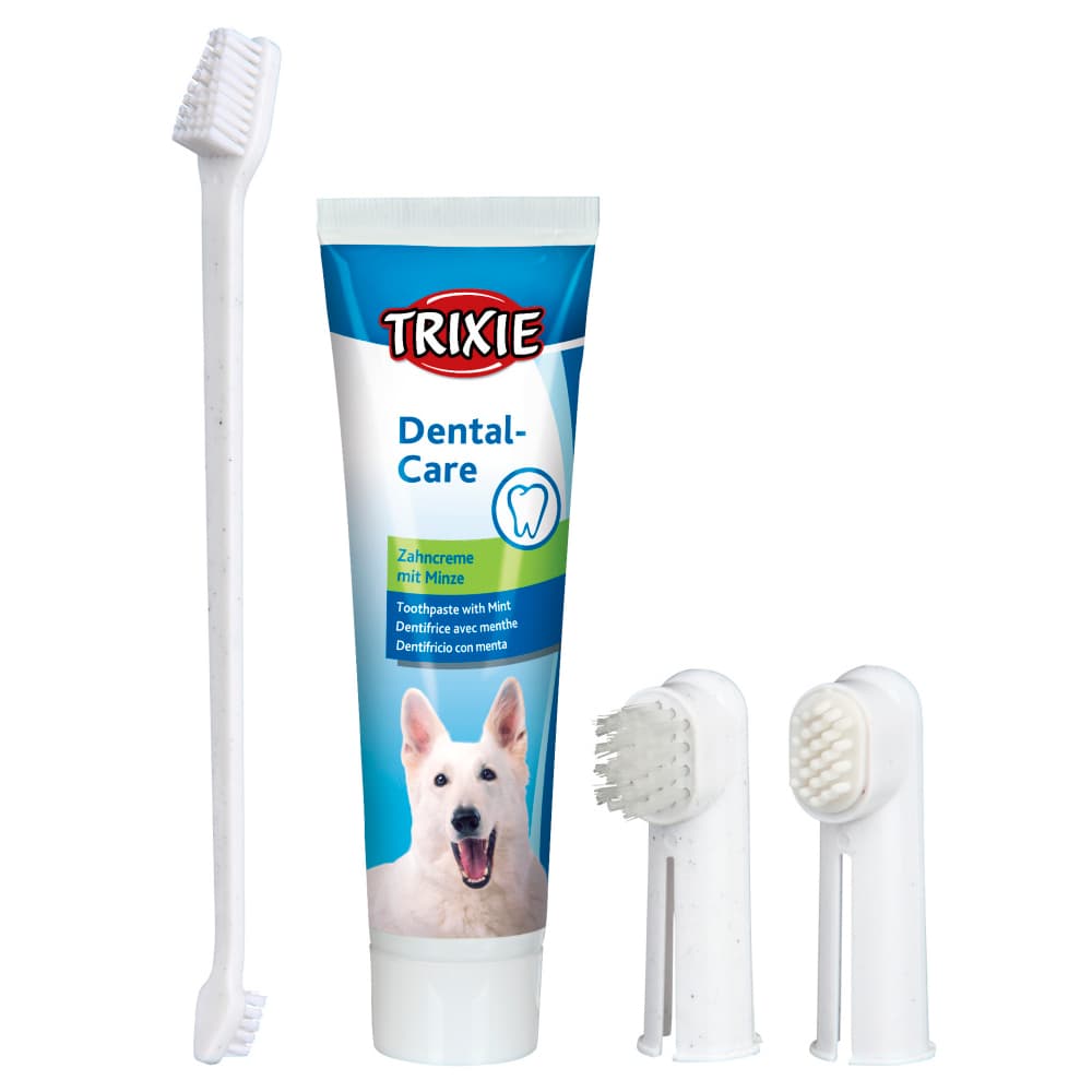 Conjunto Higiene Dentária Cães Trixie - Kit com escova e dedeira para higiene oral canina - Conceito Animal
