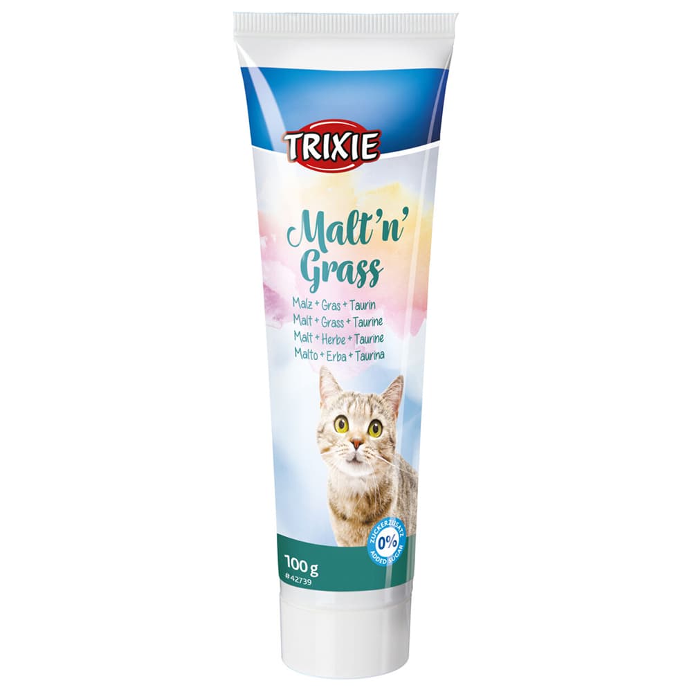 Malt n Grass Trixie com ervas e taurina - Snack em pasta para eliminar bolas de pelo em gatos - Conceito Animal
