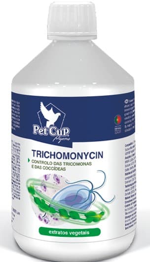 Pet Cup Trichomonycin complemento natural português contra tricomoníase em aves - Conceito Animal