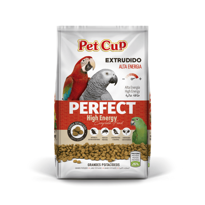 Pet Cup Perfect Alta Energia Papagaios - granulado extrudido para psitacídeos em fase de reprodução e muda - Conceito Animal