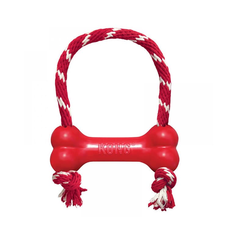 Kong Goodie Bone Osso Corda - Brinquedo de borracha resistente com corda de algodão para cães mastigadores - Conceito Animal
